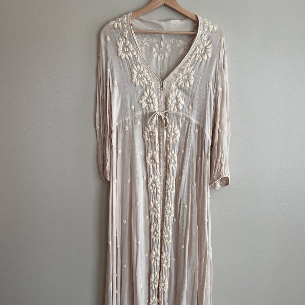 Free People Embroidered Fable Midi Dress Antique peach